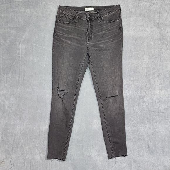 Madewell 9" High Rise Skinny Jeans Ripped Distressed Faded Black Size 31 - Picture 1 of 11